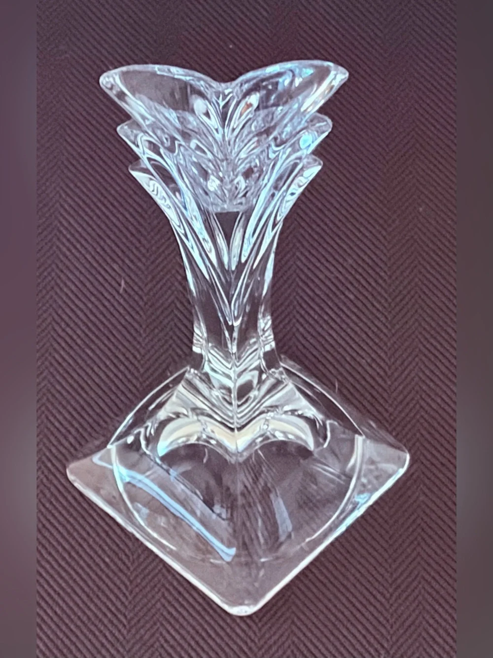 Pair Of Vintage Mikasa Deco Fine Lead Crystal Candlestick Holders 5” EUC